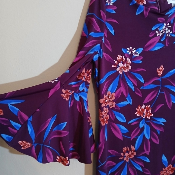 Calvin Klein Sheath Floral Dress Purple Blue Red Size 6 Knee Length Fitted - Picture 4 of 9